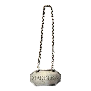 Antique 19th Century English Silver Decanter Label or Bottle Tag Engraved Madeira