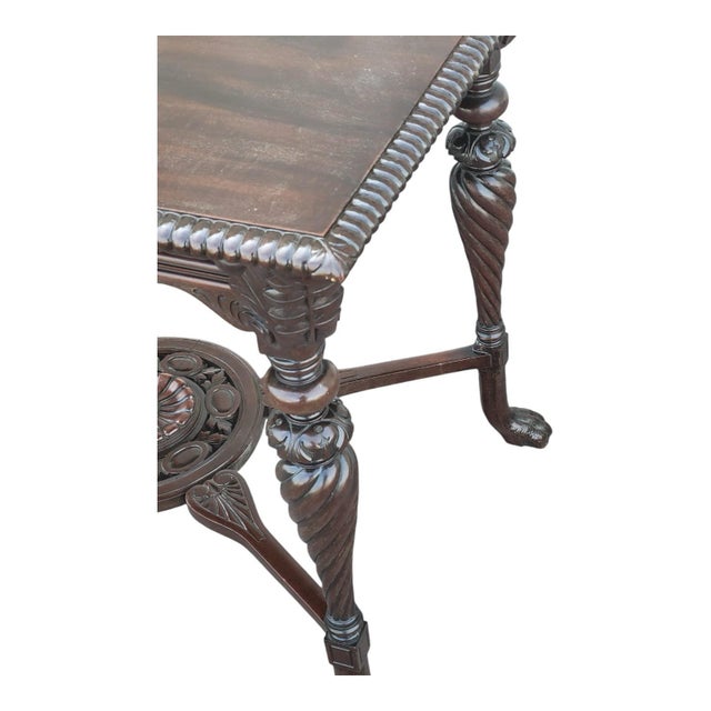19th C Carved Mahogany Barley Twist Center Table W/ Paw Feet For Sale In Philadelphia - Image 6 of 12
