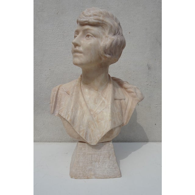 Italian Artist, Large Art Deco Carved Bust of Woman, 1920s-1940s, Alabaster For Sale - Image 14 of 18