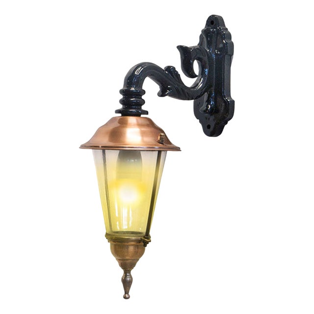 Antique Round Copper Hanging Wall Lantern For Sale