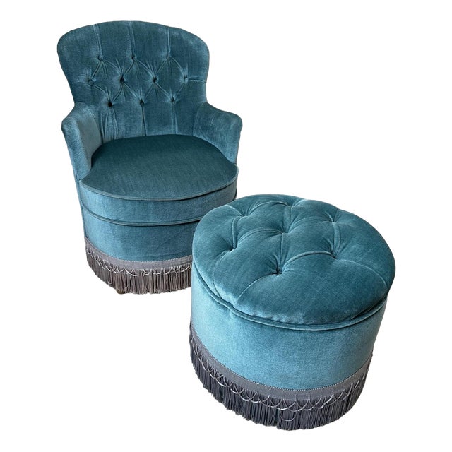 Set of Chaise Lounge and Ottoman, 1950s For Sale