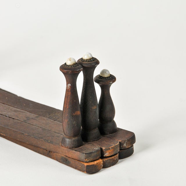 Antique Accordion Peg Holder With Porcelain Caps | Wall Mount Early 1900's Expandable Peg Rack For Sale - Image 10 of 13