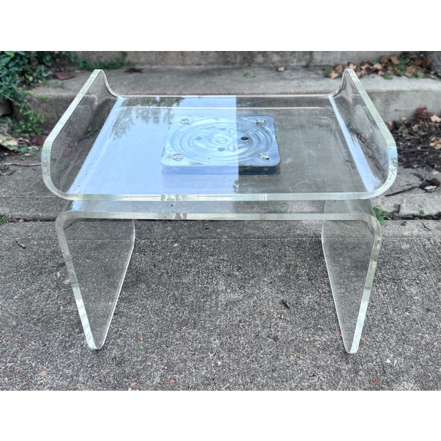 Attributed to Charles Hollis Jones Lucite 1970s Waterfall Swivel Bench or Ottoman For Sale - Image 12 of 17