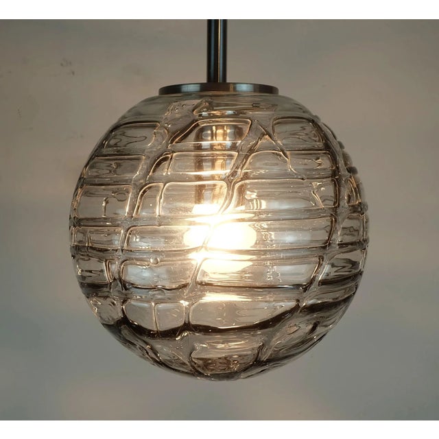 Mid-Century Pendant Lamp in Clear and Smoke Grey Glass and Metal from Doria Leuchten, 1960s For Sale - Image 4 of 11