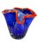 Charming Hand-Blown Small Ruffled Blue Handkerchief Vase With Red Rim in the Style of Dave Chihuly For Sale - Image 4 of 14