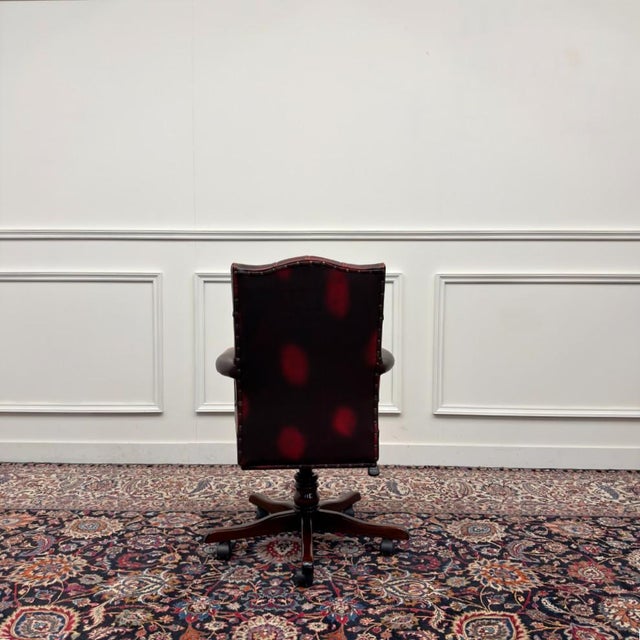 Classic English Chesterfield Office Chair in Oxblood Red For Sale - Image 4 of 8