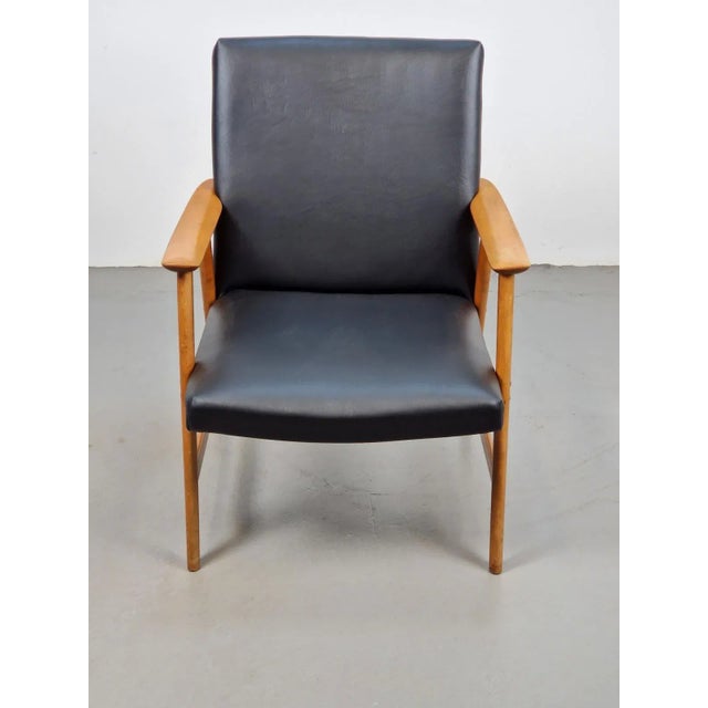 Vintage armchair de ster gelderland danish design '60s vintage danish design armchair beech frame reupholstered with black...