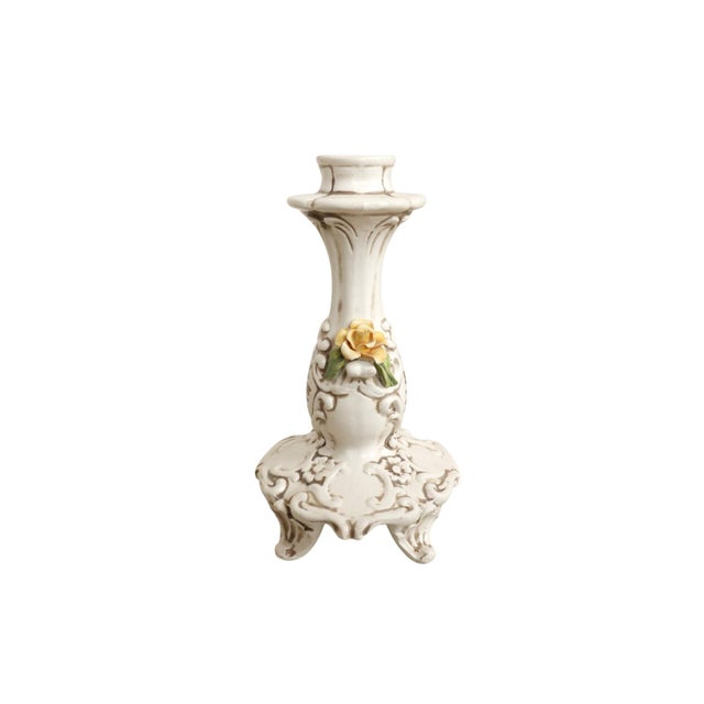 Rustic European Italian Capodimonte Style Ceramic Candlestick Holders, a Pair For Sale - Image 3 of 7