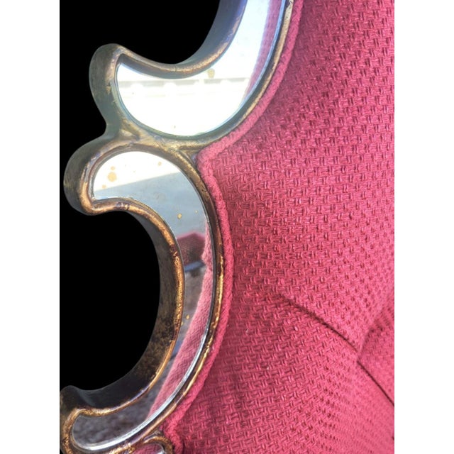 Custom Upholstered Queen Raspberry Schumacher Tufted Extra Tall Antique Mirrored Edge Hollywood Regency Bed Frame by Hooker For Sale In West Palm - Image 6 of 12