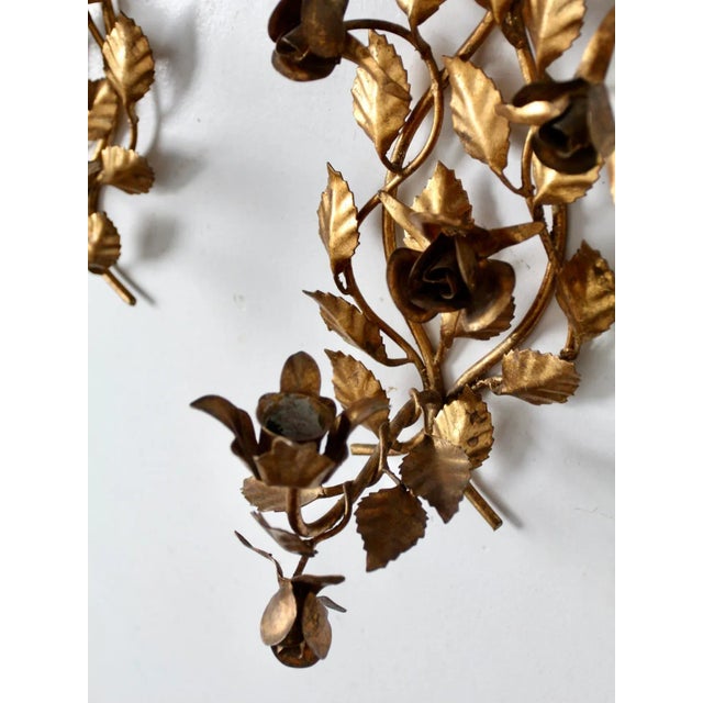 Metal Vintage Gilded Candle Holder Sconces For Sale - Image 7 of 11