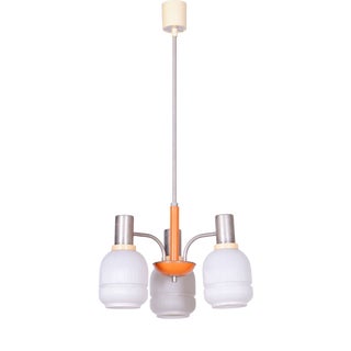 Mid-Century Chandelier in Chromed Steel and Glass from Drukov, Czech, 1970s For Sale