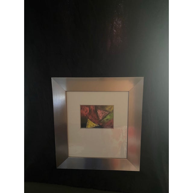 Drawing/Sketching Materials Vintage Expressionist Geometric Abstract Pastel Painting – Modern Custom Metallic Silver Frame For Sale - Image 7 of 9