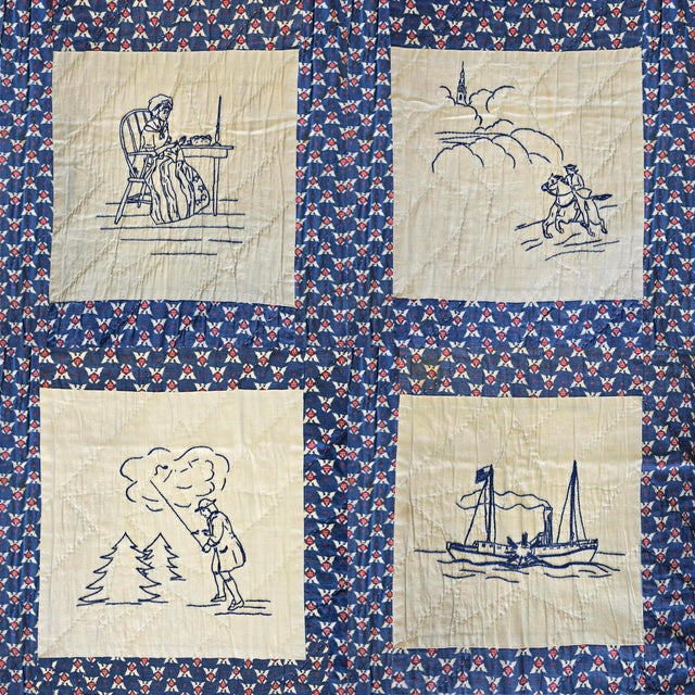 Hand-Embroidered 1950s Patriotic Quilt For Sale - Image 4 of 18