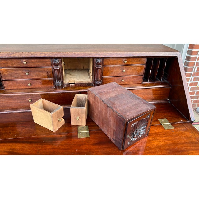Oxblood Red A Antique Centennial Period Chippendale Style Block Front Desk With Ball and Claw Feet, Circa 1880's For Sale - Image 8 of 12