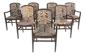 Robsjohn-Gibbings Style Zebra Print Dining Chairs - A Set of 7