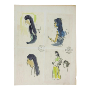 Early 20th Century Portrait Studies of Tahitian Woman Watercolor Painting