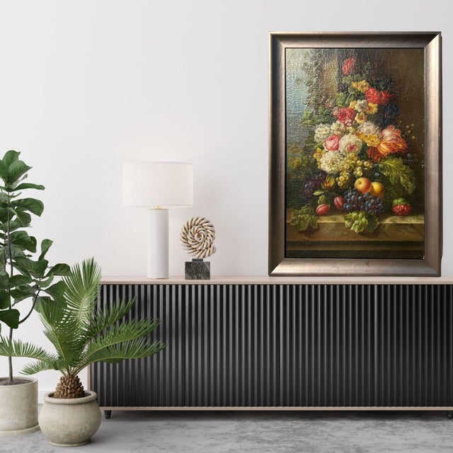 Realism 1980s Large Signed Dutch Master-Inspired Floral Still Life Oil Painting on Canvas, Framed For Sale - Image 3 of 18