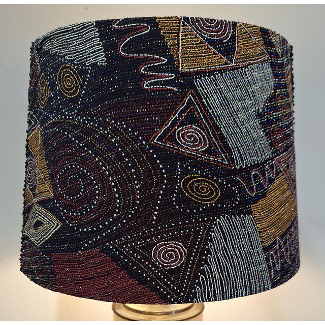 Metal Vintage French Table Lamp with Beige Marbled Ceramic Base in Brass Mount and Fabric by Le Dauphin, 1970s For Sale - Image 7 of 11