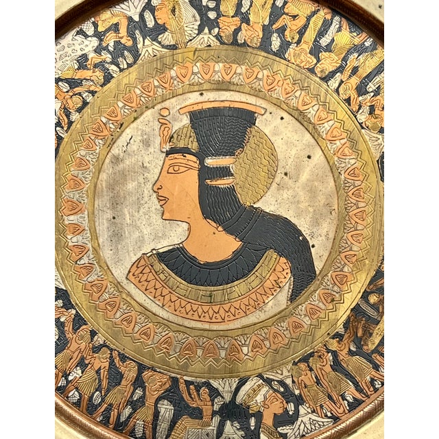 Vintage Egyptian Metal Wall Plates-3pc-Etched Brass Art-Hanging Decor-Pharaoh For Sale - Image 11 of 11