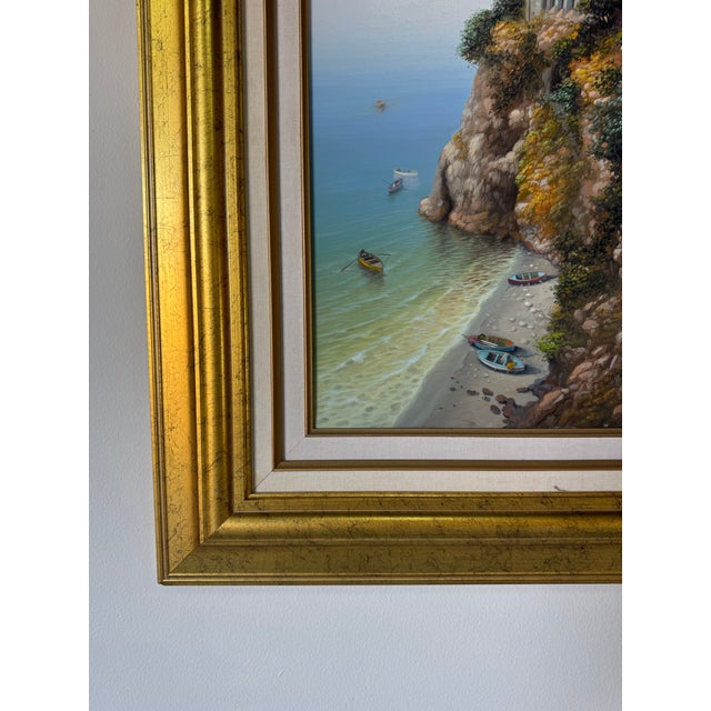 Green Vintage "Vico Equense" Italy Mediterranean Impressionist Oil Painting on Canvas - Framed For Sale - Image 8 of 15