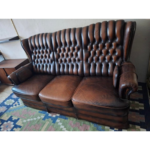 Chesterfield 3-Seater Sofa in Chestnut-Coloured Leather For Sale - Image 5 of 18