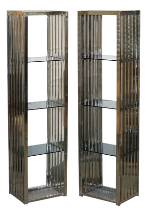 Stainless Steel Bookcases with Smoked Glass Shelves from Casa Padrino, Set of 2