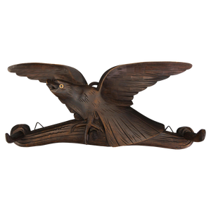 Antique Hand-Carved Hat Rack with Bird and Three Wooden Hooks, Germany, 1920s