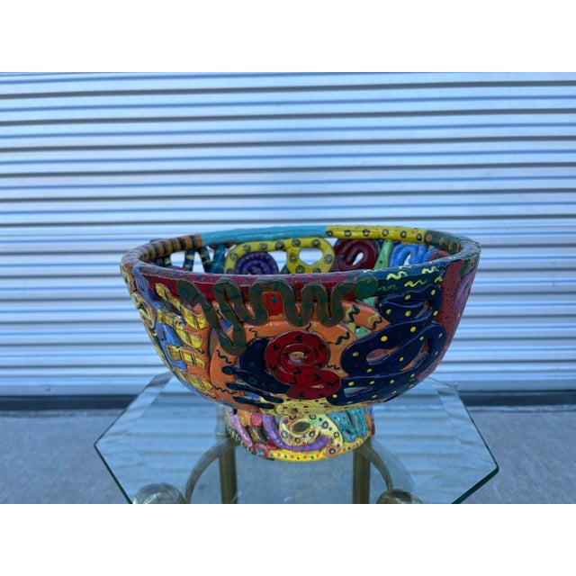 Post Modern Glazed Ceramic Bowl. Offered is a absolutely gorgeous Postmodern glazed ceramic decorative bowl in a variety...