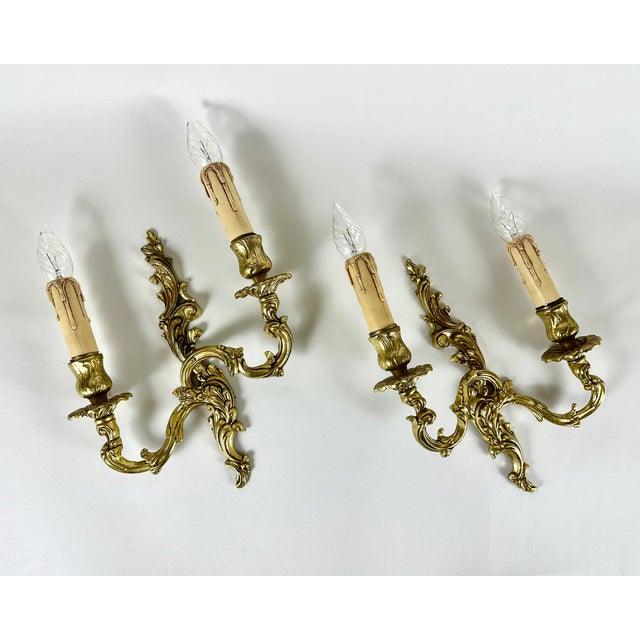 Baroque Vintage French Gilt Bronze Sconces, 1960s, Set of 2 For Sale - Image 3 of 10
