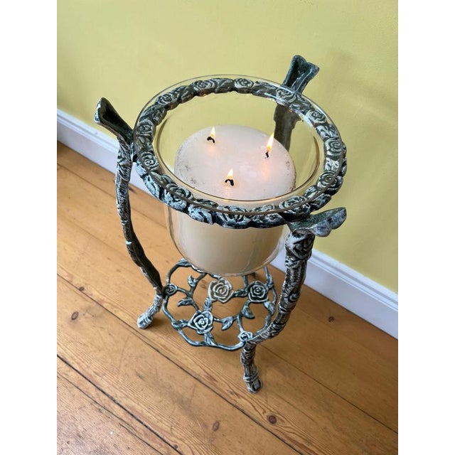 Large Antique Indoor/Outdoor Candleholder in Cast Iron and Glass For Sale - Image 3 of 6