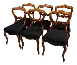 Antique Victorian Rosewood Balloon Back Dining Chairs, 1860s, Set of 6