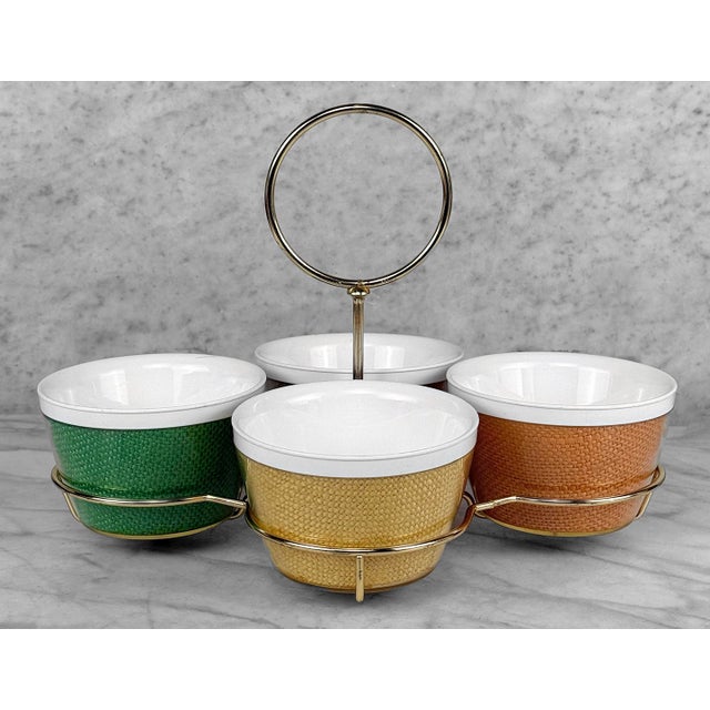 Mid 20th Century Mid-Century Boho Insulated Wicker Acrylic Serving Bowls W/ Caddy - Set of 4 For Sale - Image 4 of 9