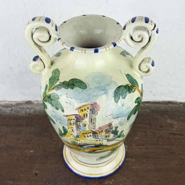 Antique Italian Majolica Vase with Hand Painted Ceramic Amphora by Fenice, Albisola, 1920s For Sale - Image 10 of 12
