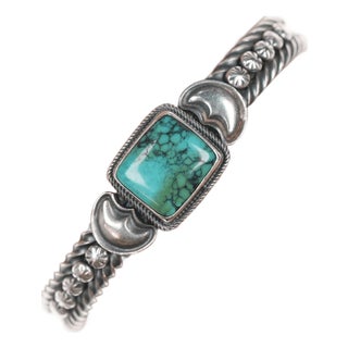 6.5" Harry Morgan (1947-2008) Navajo Sterling Twisted Wire Cuff Bracelet With Turquoise For Sale