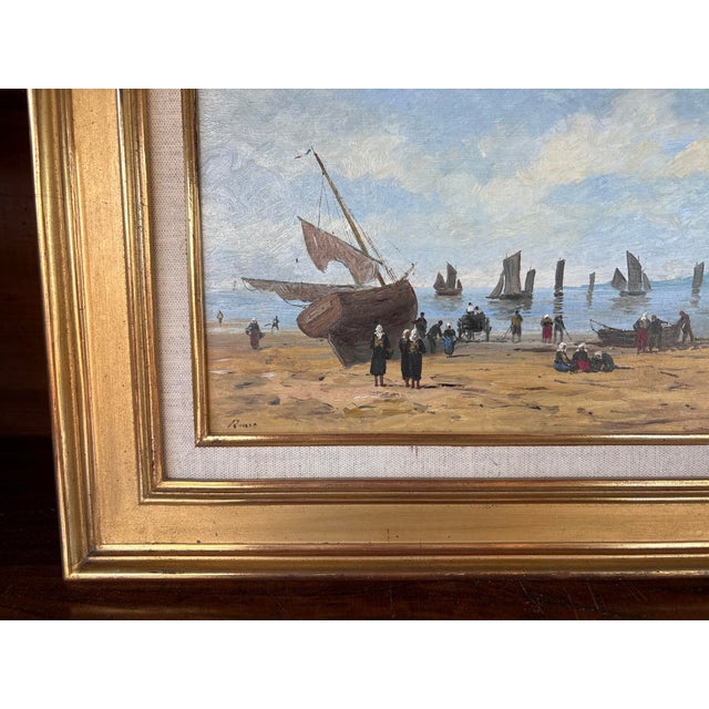 A beautiful oil on panel signed Gérard Roux, known as “Rouxe,” depicting a lively beach scene, most likely inspired by the...