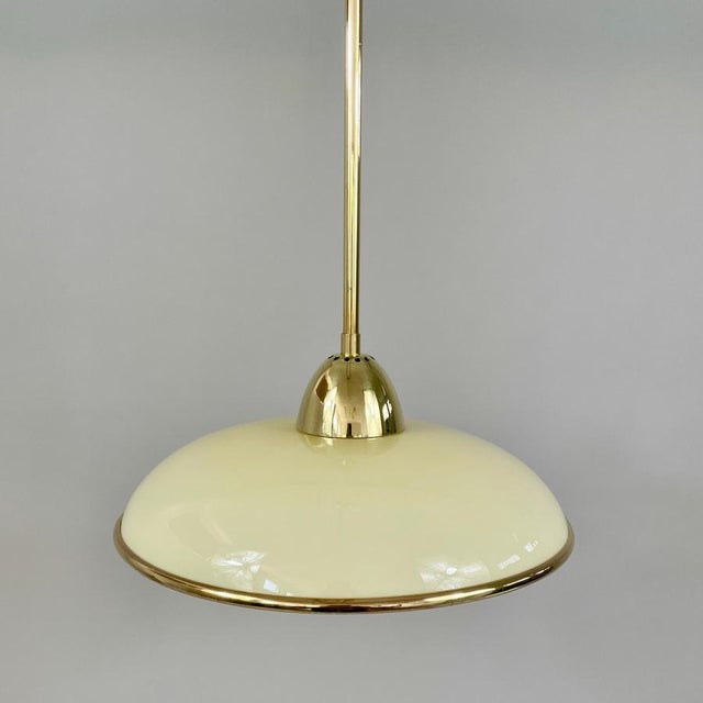 Metal Art Deco Cream Opaline Glass and Brass Pendants, Germany 1930s, Set of 2 For Sale - Image 7 of 18