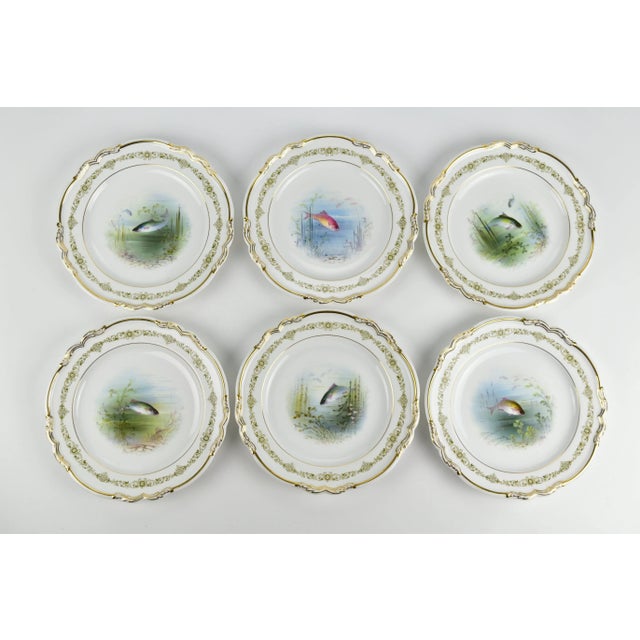 Nautical Late 19th Century Copeland Spode Hand Painted Fish Plates- Set of 12 For Sale - Image 3 of 8