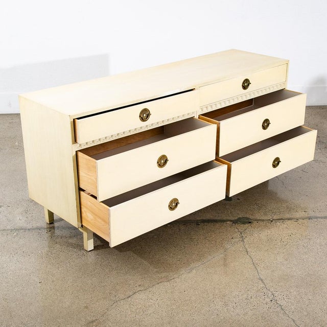 1960s Mid Century Modern Dresser Credenza 6 Drawer American White Brass For Sale - Image 12 of 12