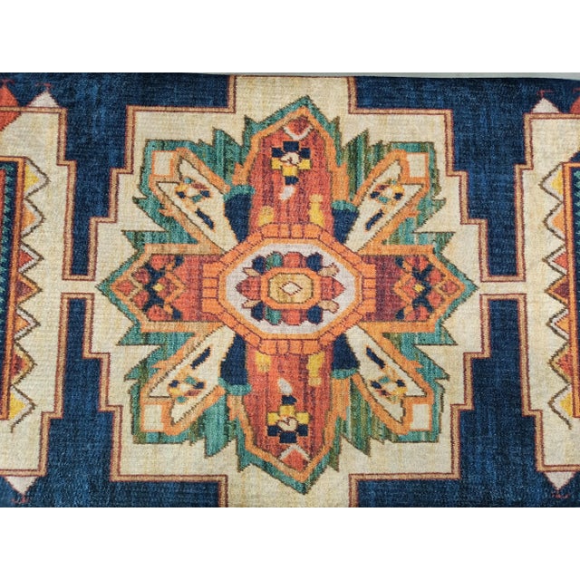 Blue Rug Upholstered Ottoman Bench For Sale In Raleigh - Image 6 of 10