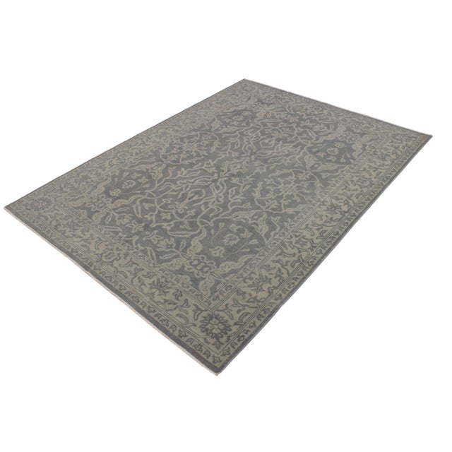 Contemporary Vintage Inspired Gray/Green Hand Knotted Wool Rug - 8'5'' X 11'4'' For Sale - Image 3 of 9