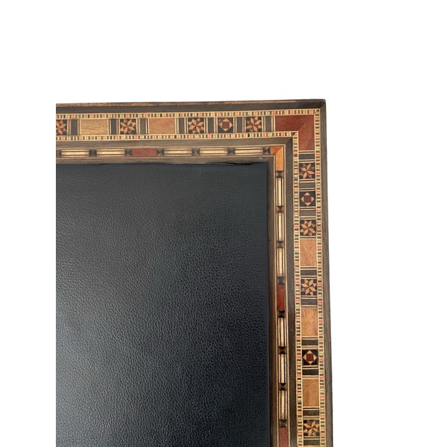 Vintage Leather and Wood Marquetry Desk Blotter With Flip Top For Sale - Image 4 of 6