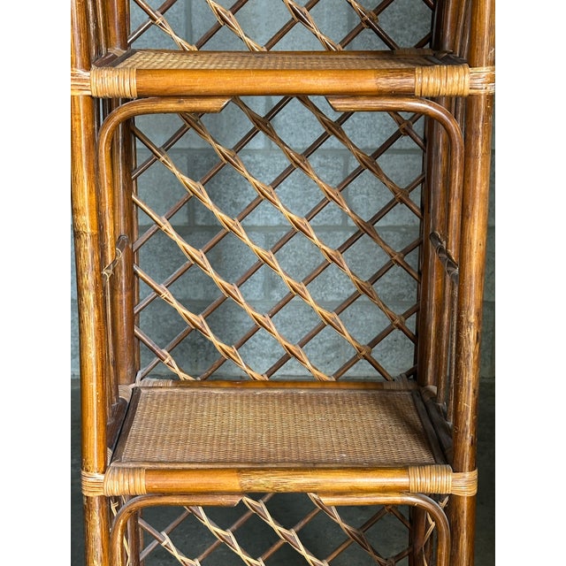 Wood 1980s Bamboo and Cane Etagere Shelf For Sale - Image 7 of 12