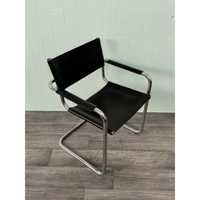 Vintage Italian Chair in Chromed Steel and Black Leather, 1970s For Sale - Image 3 of 14