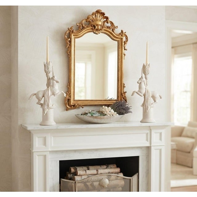 White Vintage Ceramic Rearing Unicorn and Leaf Pillar Candleholders For Sale - Image 8 of 12