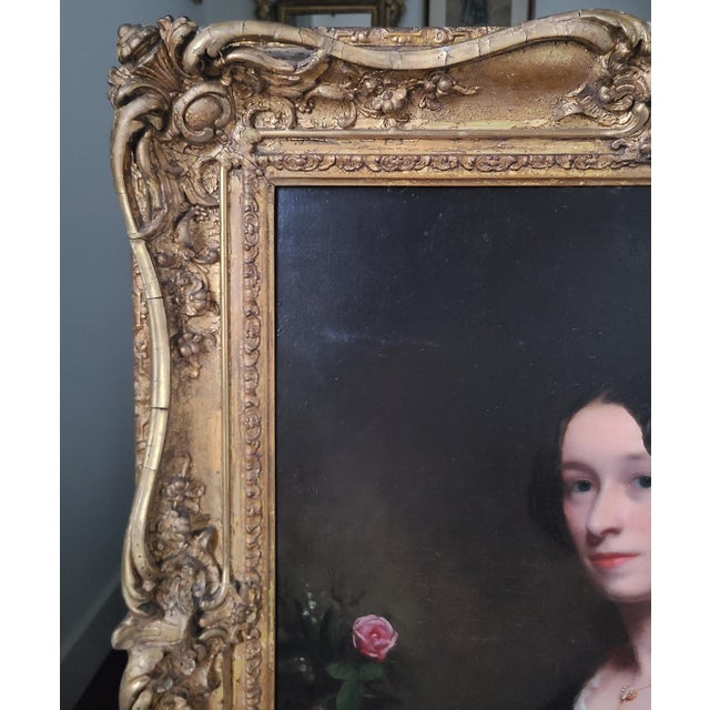 Textile Antique 19th Century Oil Painting Portrait of Princess Marie Amelie of Baden For Sale - Image 7 of 17