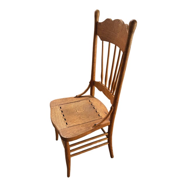 Antique American Carved Wood Pressed Back Spindle Dining Chair For Sale