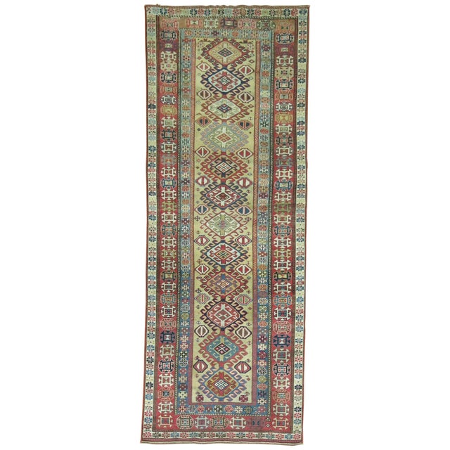 Army Green Antique Caucasian Runner - 3'1" x 8'3" For Sale - Image 8 of 18