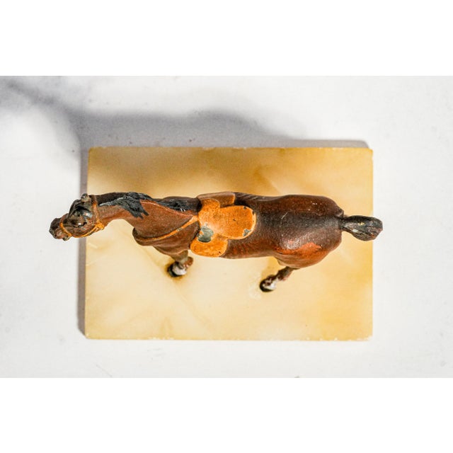 Charming Miniature Antique Austrian Cold Painted Cast Metal Horse Sculpture Statue Marble Base Equestrian Home Decor For Sale - Image 15 of 16