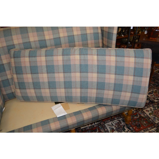 Vintage North Hickory Furniture Blue/Tan Plaid Wingback Settee W/ Nail Head Trim For Sale - Image 17 of 18