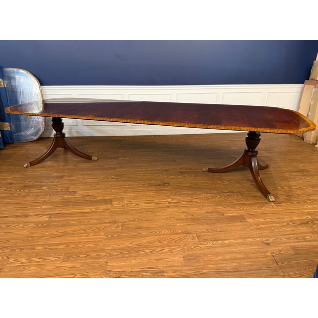 Traditional Scallop Cornered Mahogany Double Pedestal Dining Table by Leighton Hall - Showroom Sample For Sale - Image 10 of 14